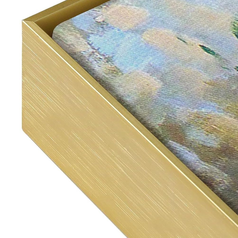 Close-up of a gorgeous aluminum gold frame option for Lehava Art.