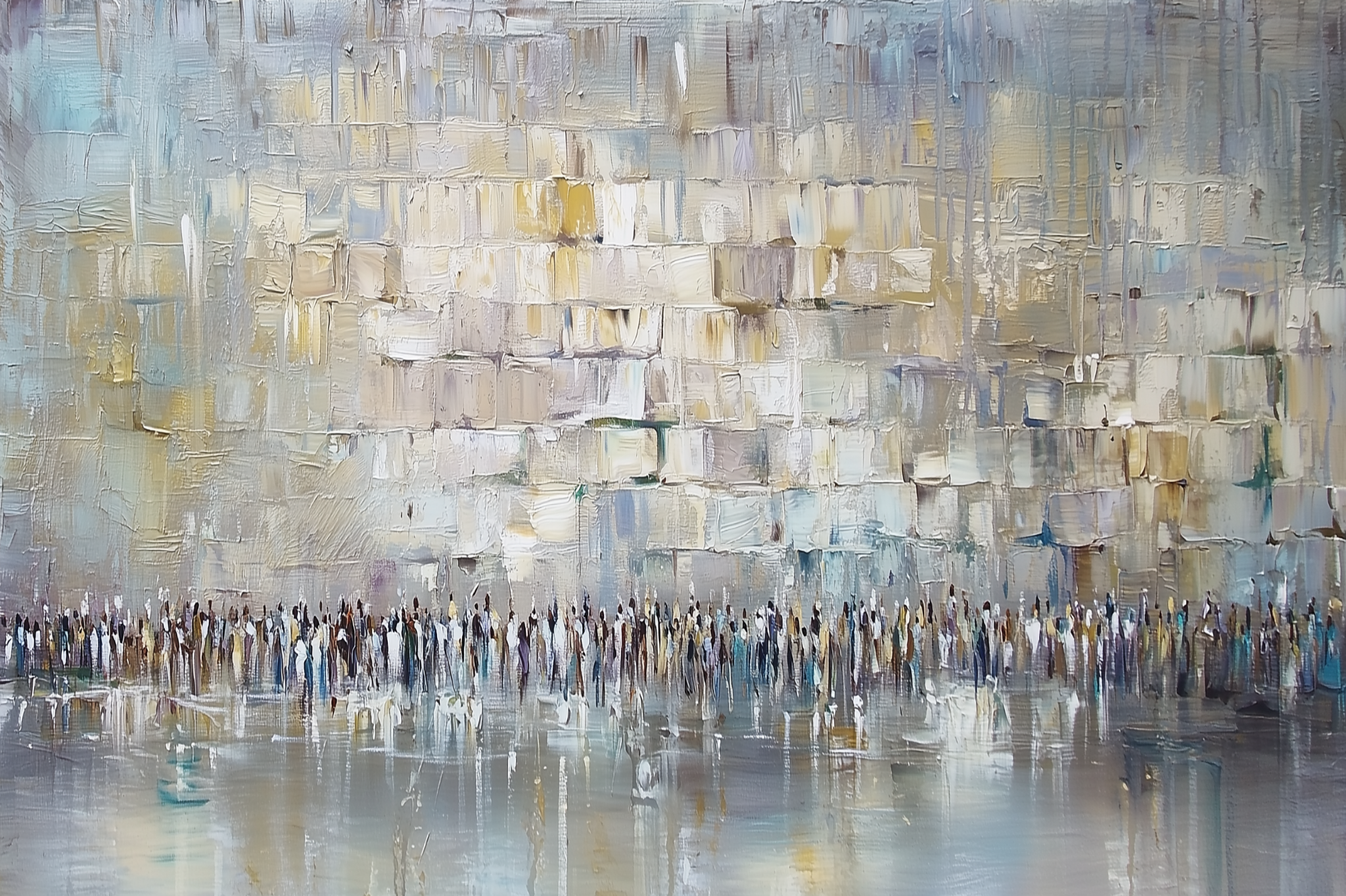 Abstract kosel painting closeup in pastel and gold tones