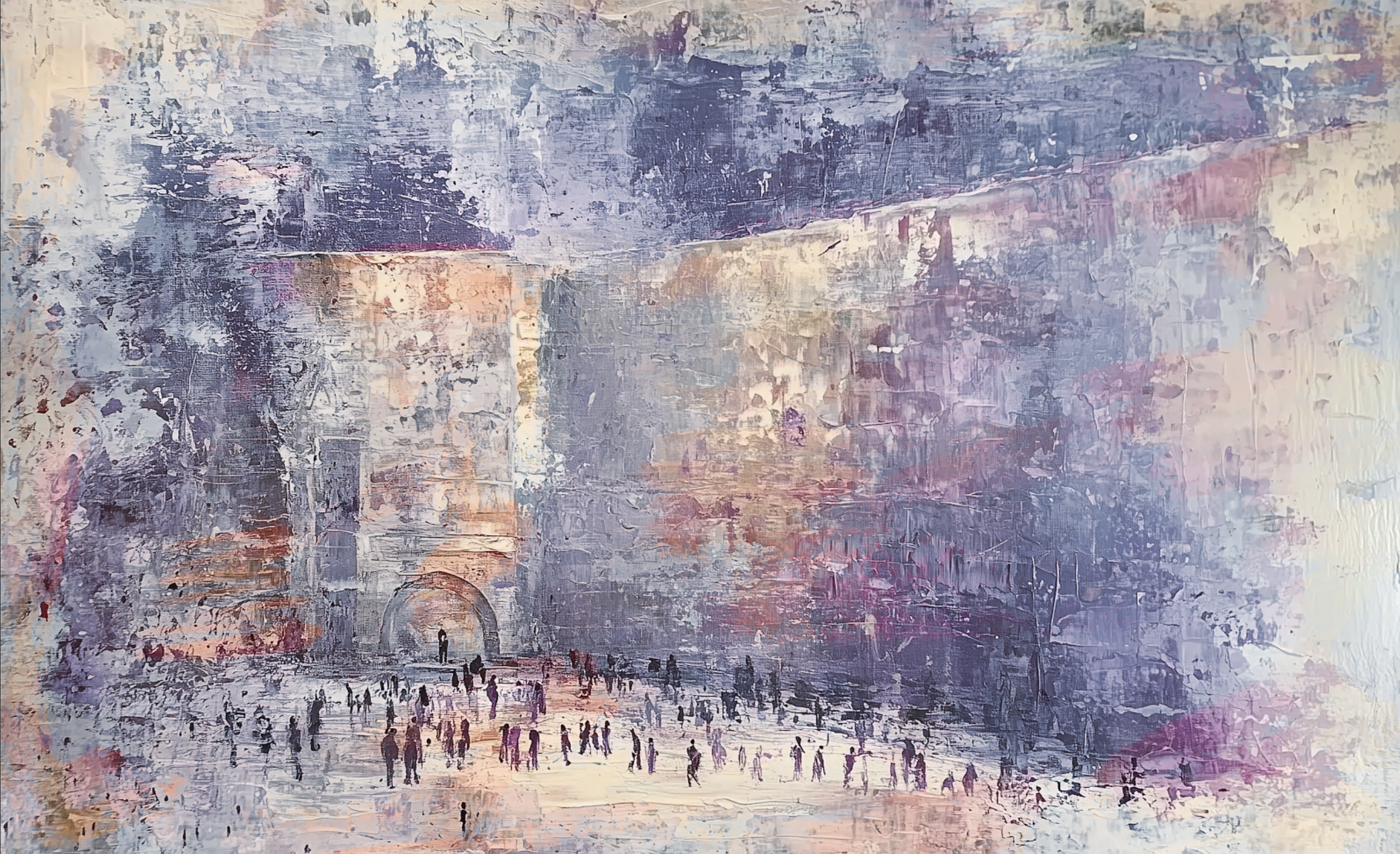 Abstract painting of the Kosel at twilight, using soft, blended colors