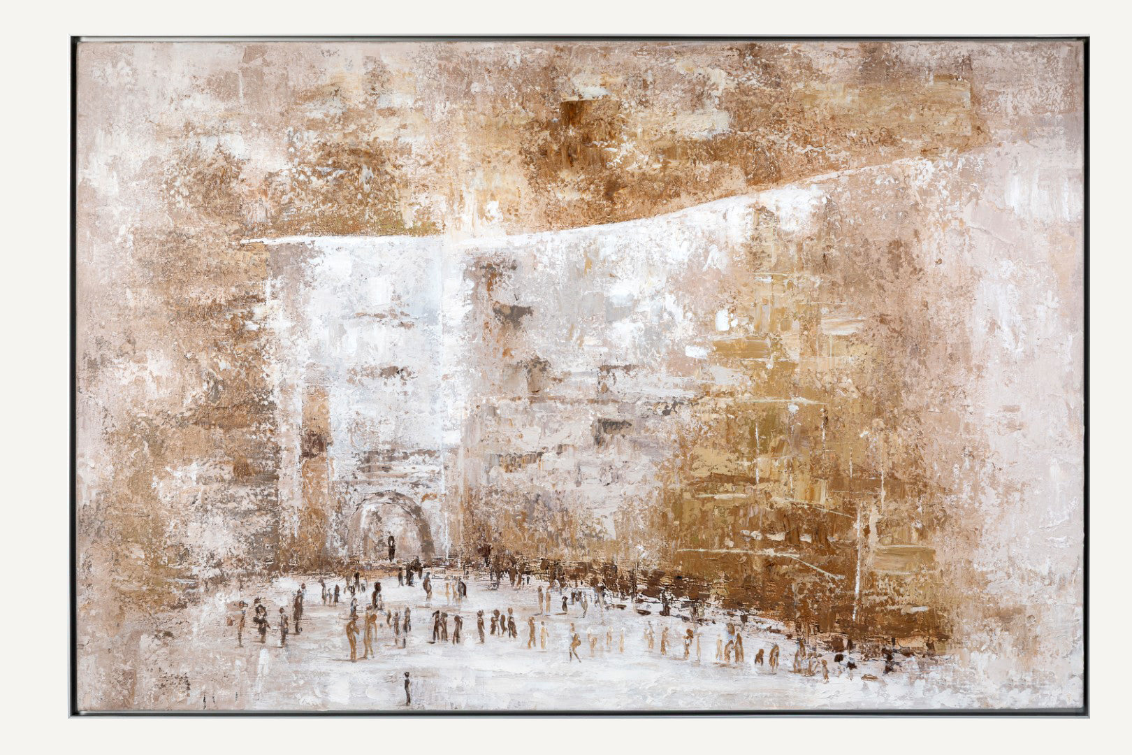 Abstract kosel painting with textured gold, brown, and beige tones