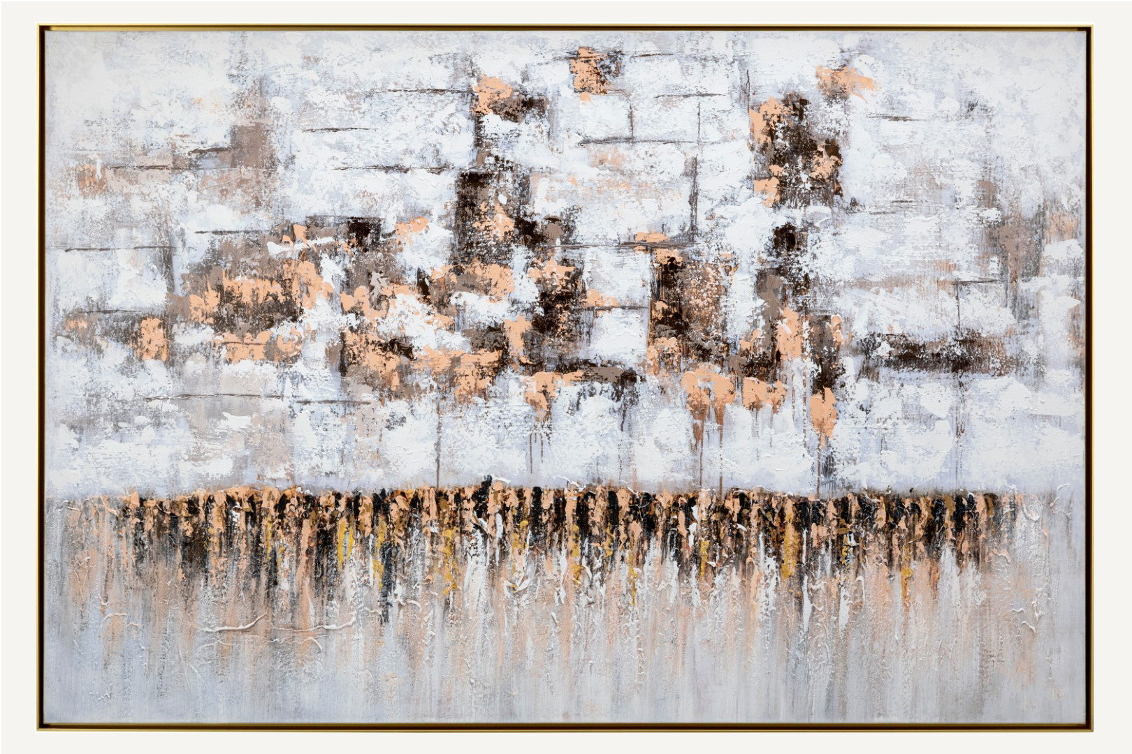 Abstract Kosel Art with gold and beige patterns on a textured surface