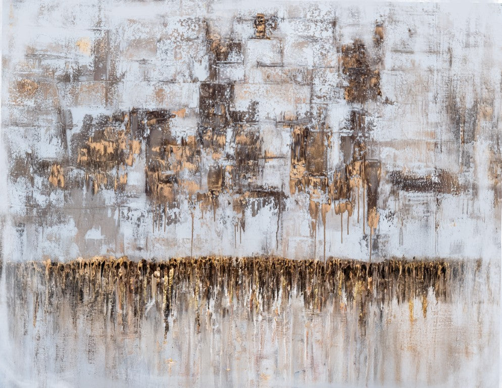 Abstract Kosel Art with gold and beige patterns on a textured surface