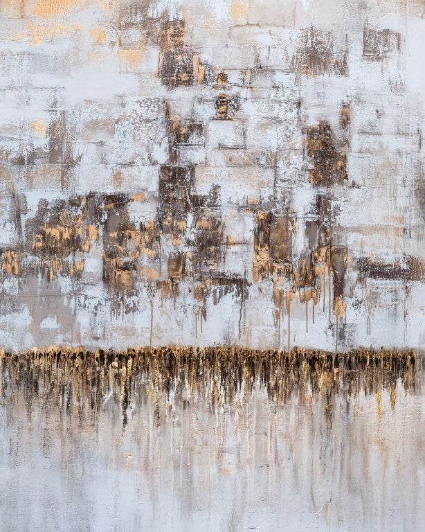 Abstract Kosel painting with gold and beige patterns on a textured surface