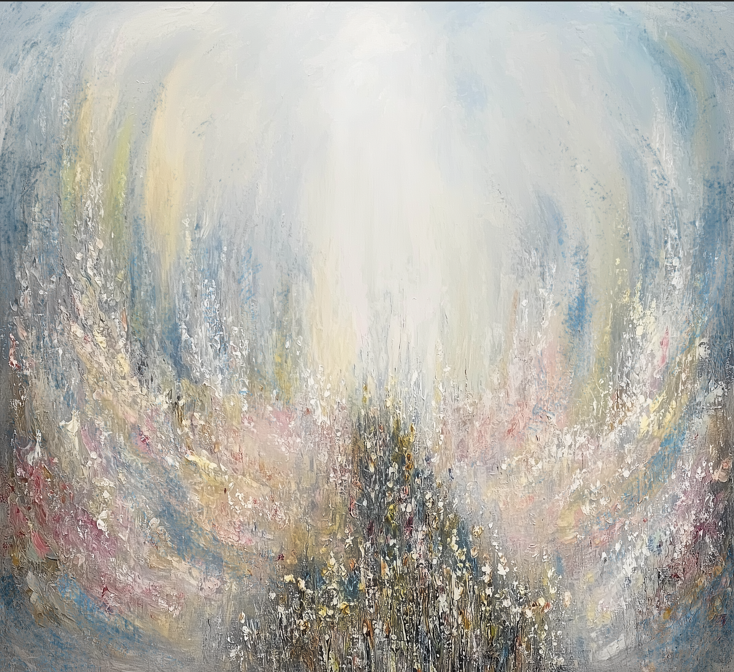 Abstract Krias Yam Suf painting with swirling pastel colors and textures