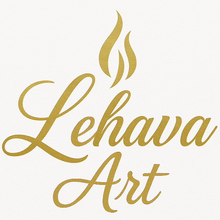 Gold 'Lehava Art' logo on a white background