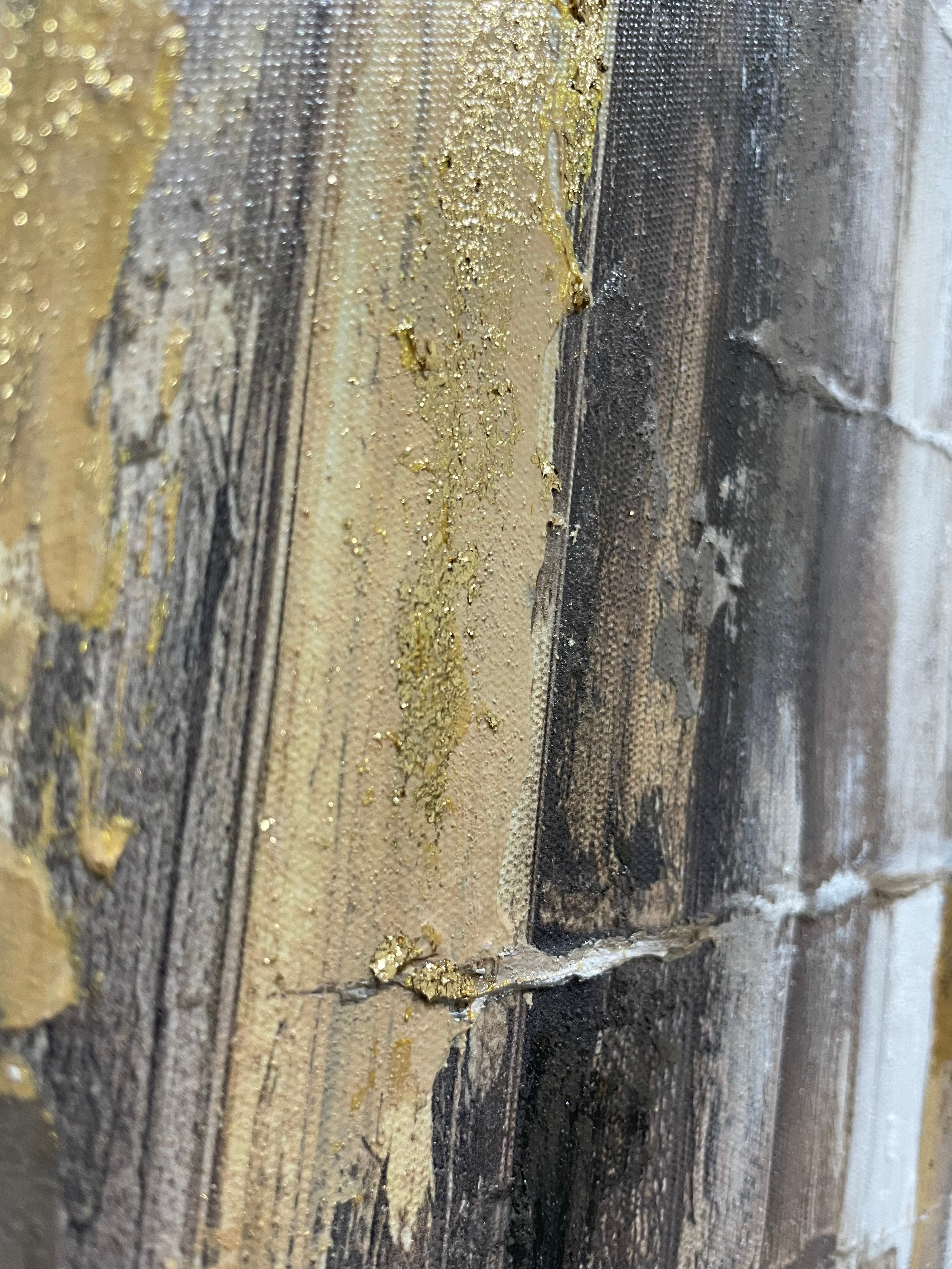 Close-up of Lehava Art Kosel vertical artwork featuring stone and gold details with intricate craftsmanship.